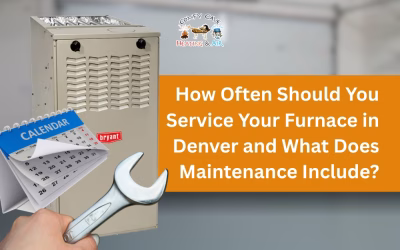 Furnace maintenance tips with a calendar and wrench, emphasizing service frequency for Denver homes.